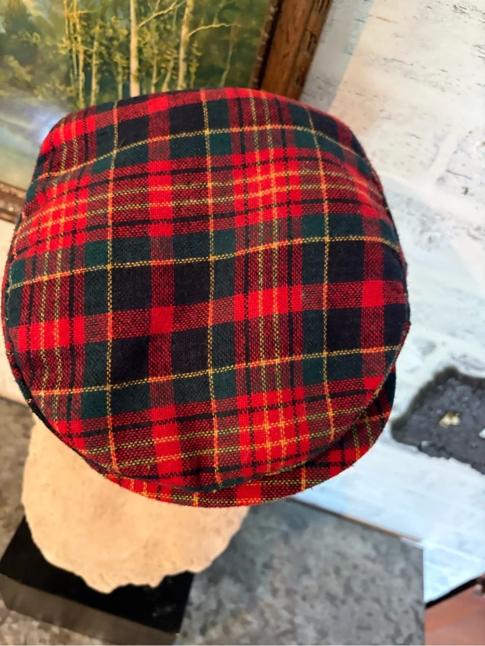 70’s classic vintage red tartan plaid wool flat cap